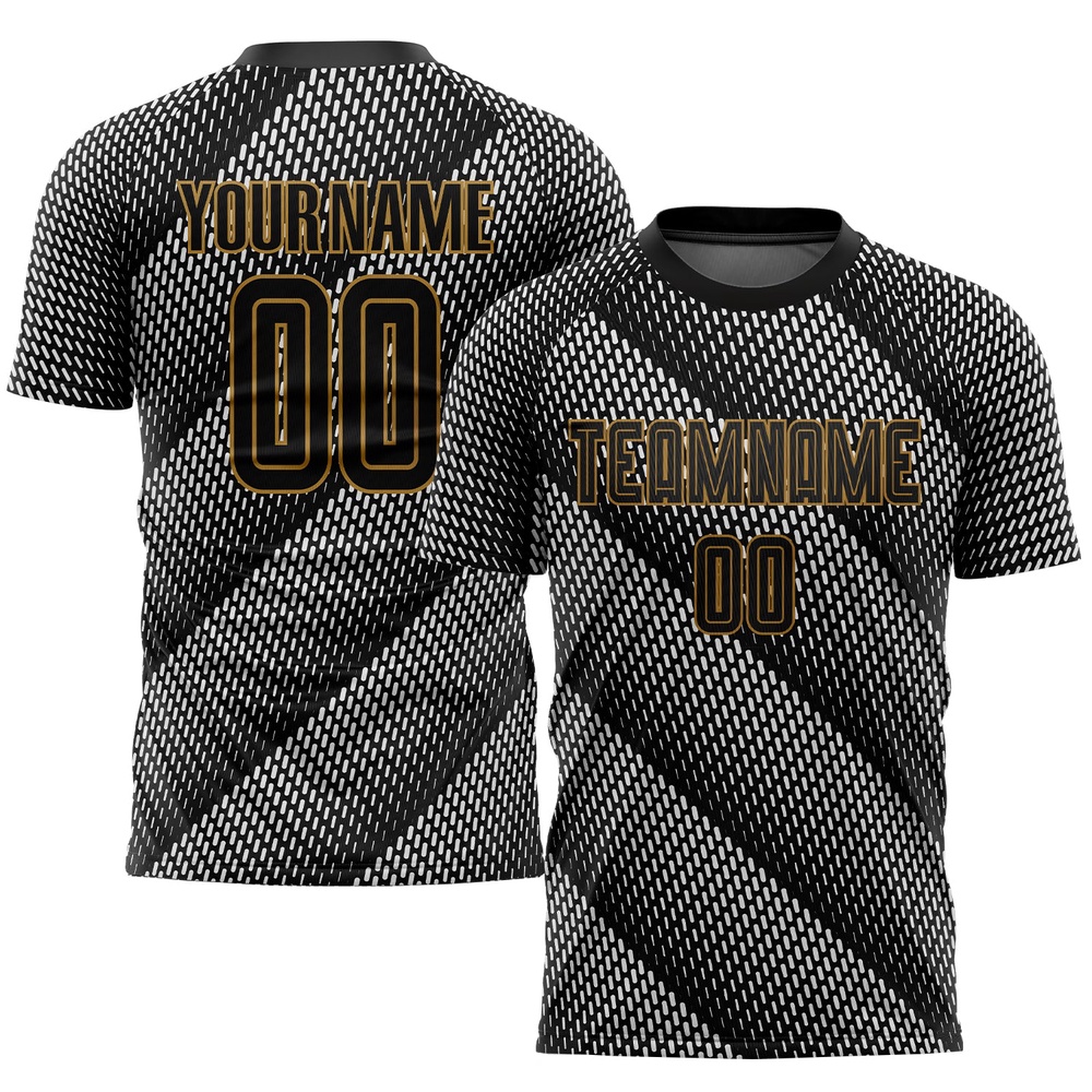Black Black Old Gold Sublimation Soccer Uniform Jersey, Custom Team Soccer Jersey Shirt