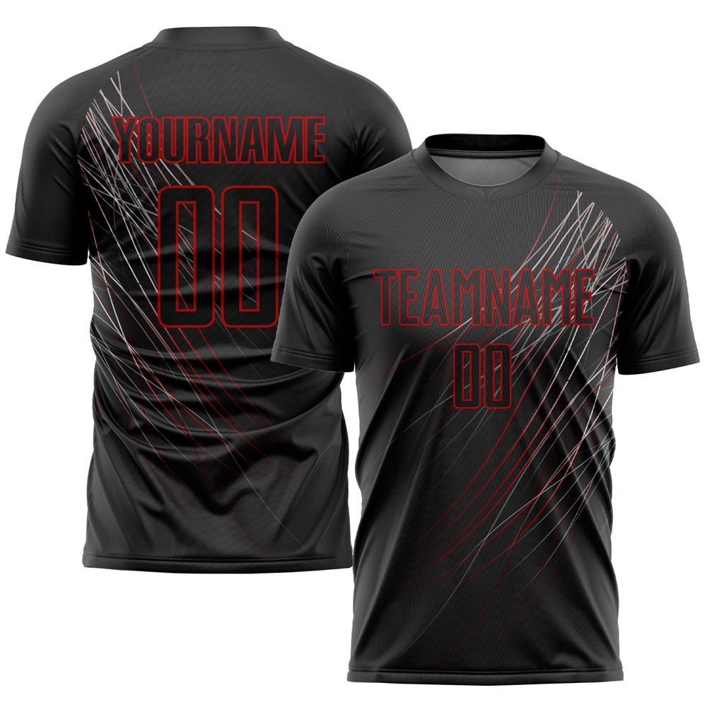 Black Black Red Sublimation Soccer Uniform Jersey, Custom Team Soccer Jersey Shirt