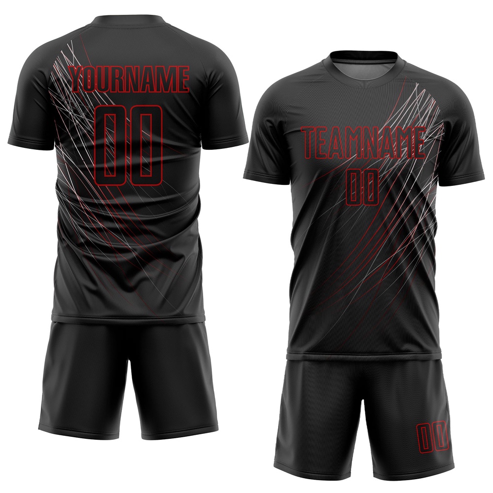 Black Black Red Sublimation Soccer Uniform Jersey, Custom Team Soccer Jersey Shirt