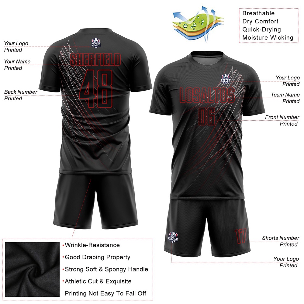 Black Black Red Sublimation Soccer Uniform Jersey, Custom Team Soccer Jersey Shirt