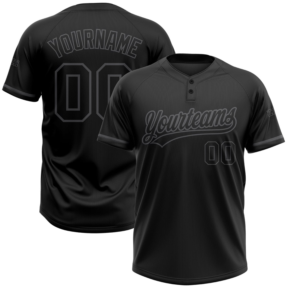 Black Black Steel Gray Two Button Unisex Softball Jersey, Custom Team Softball Jersey