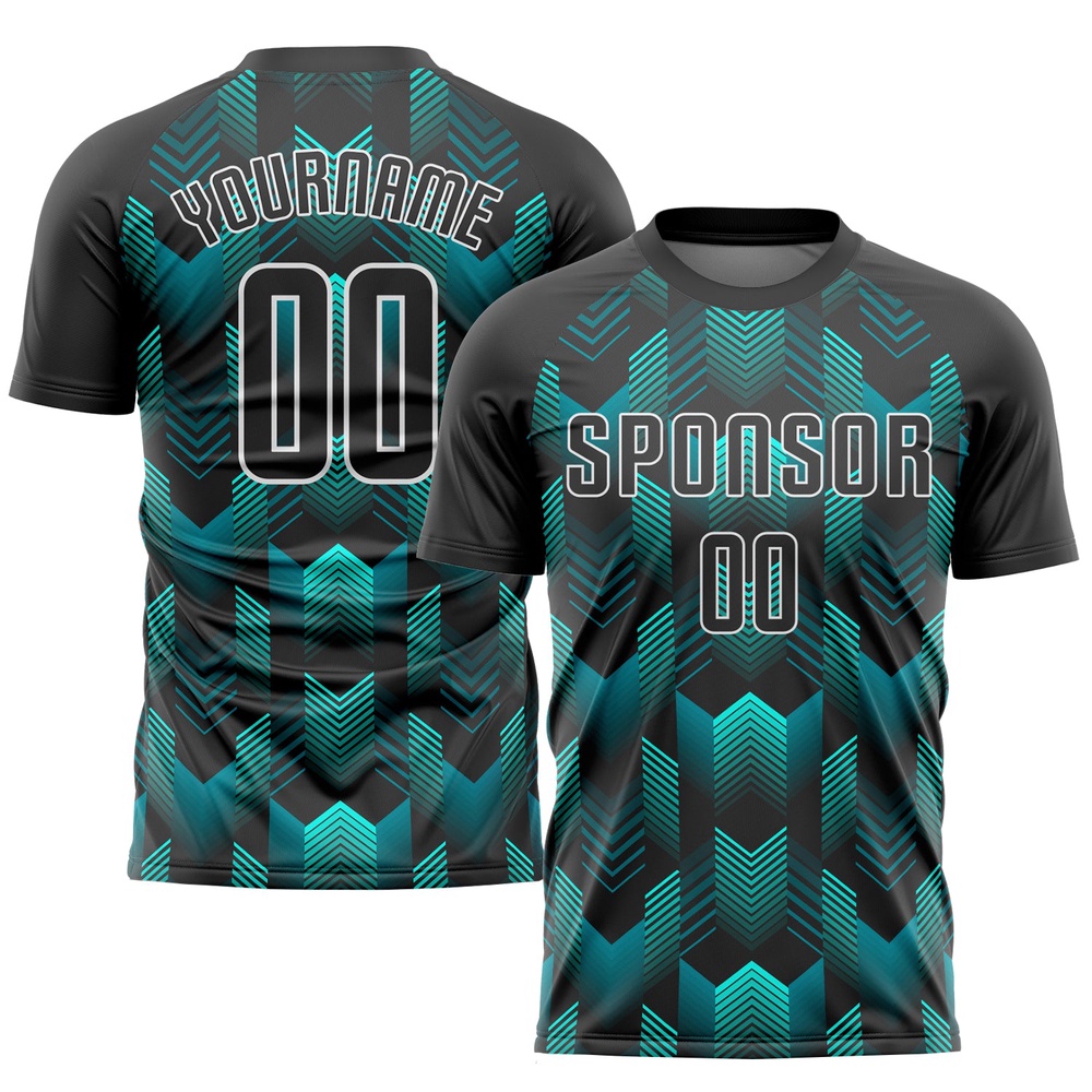 Black Black Teal Sublimation Soccer Uniform Jersey, Custom Team Soccer Jersey Shirt