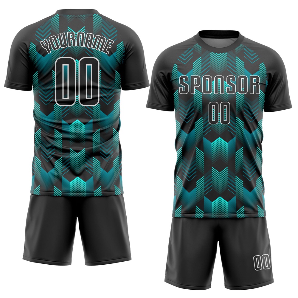 Black Black Teal Sublimation Soccer Uniform Jersey, Custom Team Soccer Jersey Shirt