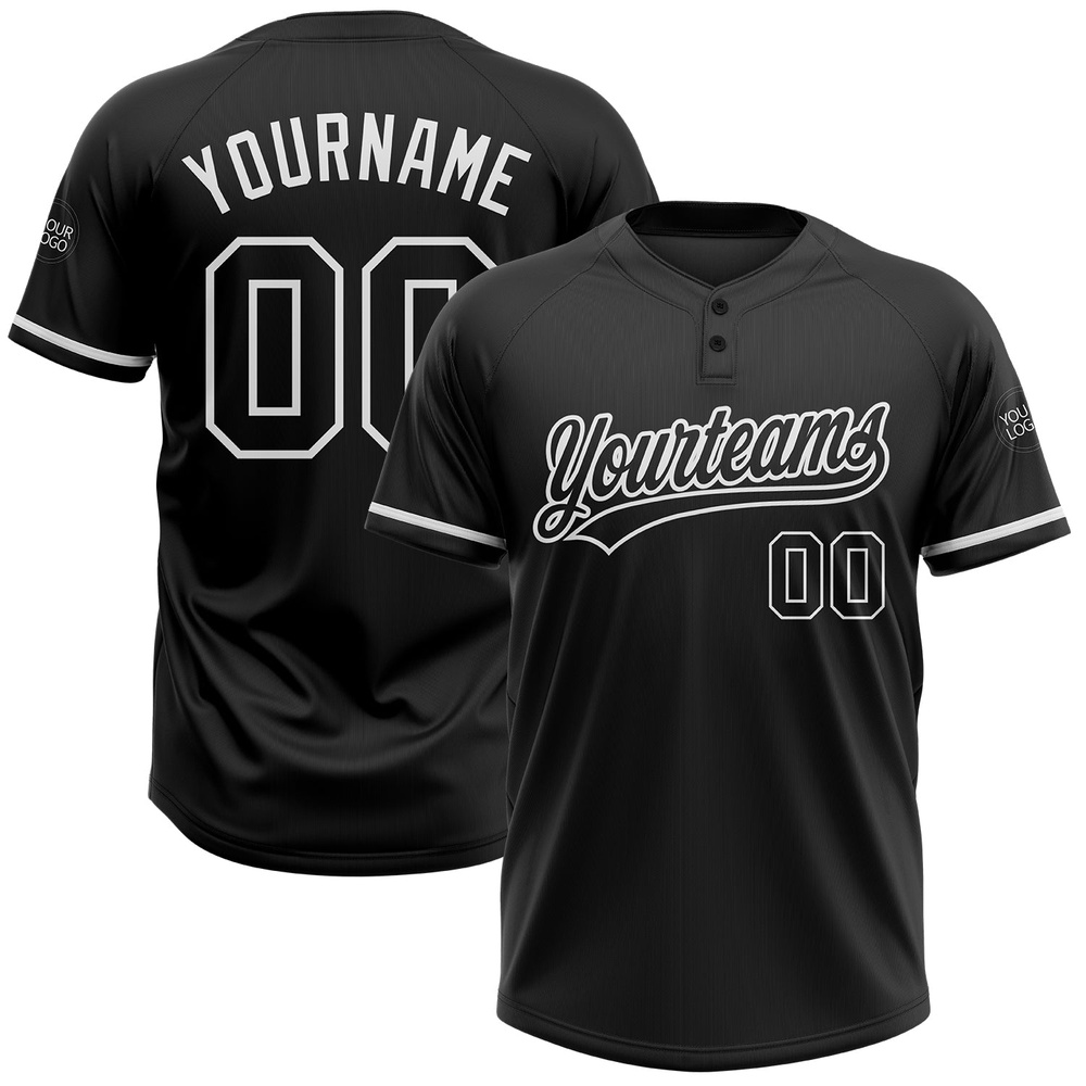 Black Black White Two Button Unisex Softball Jersey, Custom Team Softball Jersey