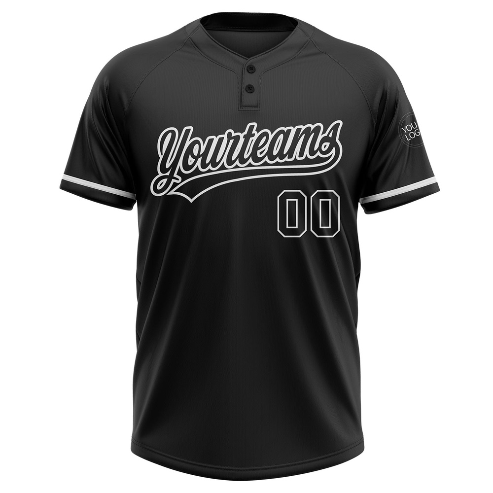 Black Black White Two Button Unisex Softball Jersey, Custom Team Softball Jersey