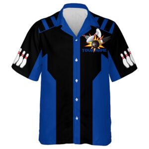 Black&Blue Bowling Shirt For Men & Women, Custom Team Bowling Hawaiian Shirt
