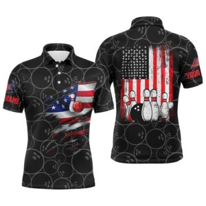 Black Bowling Polo Shirts For Men Custom&hellip;