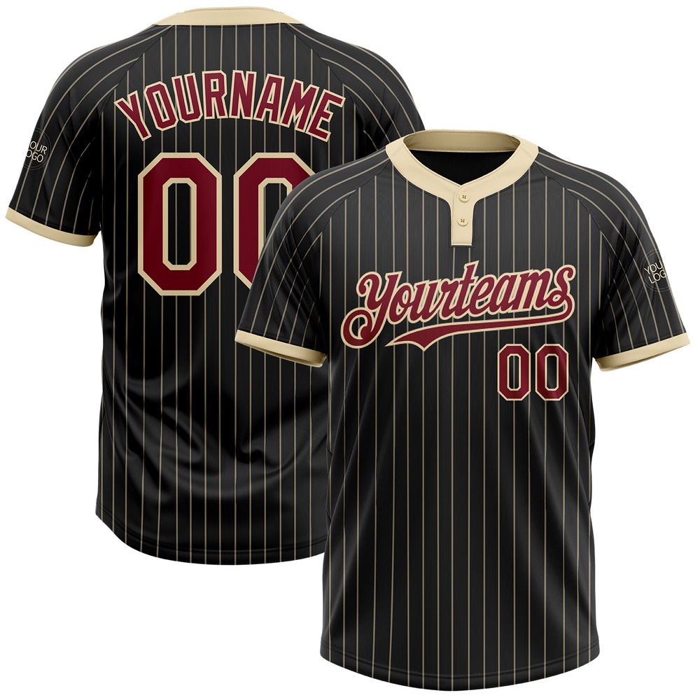 Black Cream Pinstripe Crimson Two Button Unisex Softball Jersey, Custom Team Softball Jersey