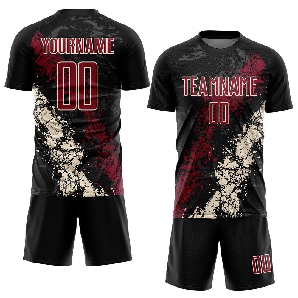 Black Crimson Cream Sublimation Soccer Uniform Jersey, Custom Team Soccer Jersey Shirt
