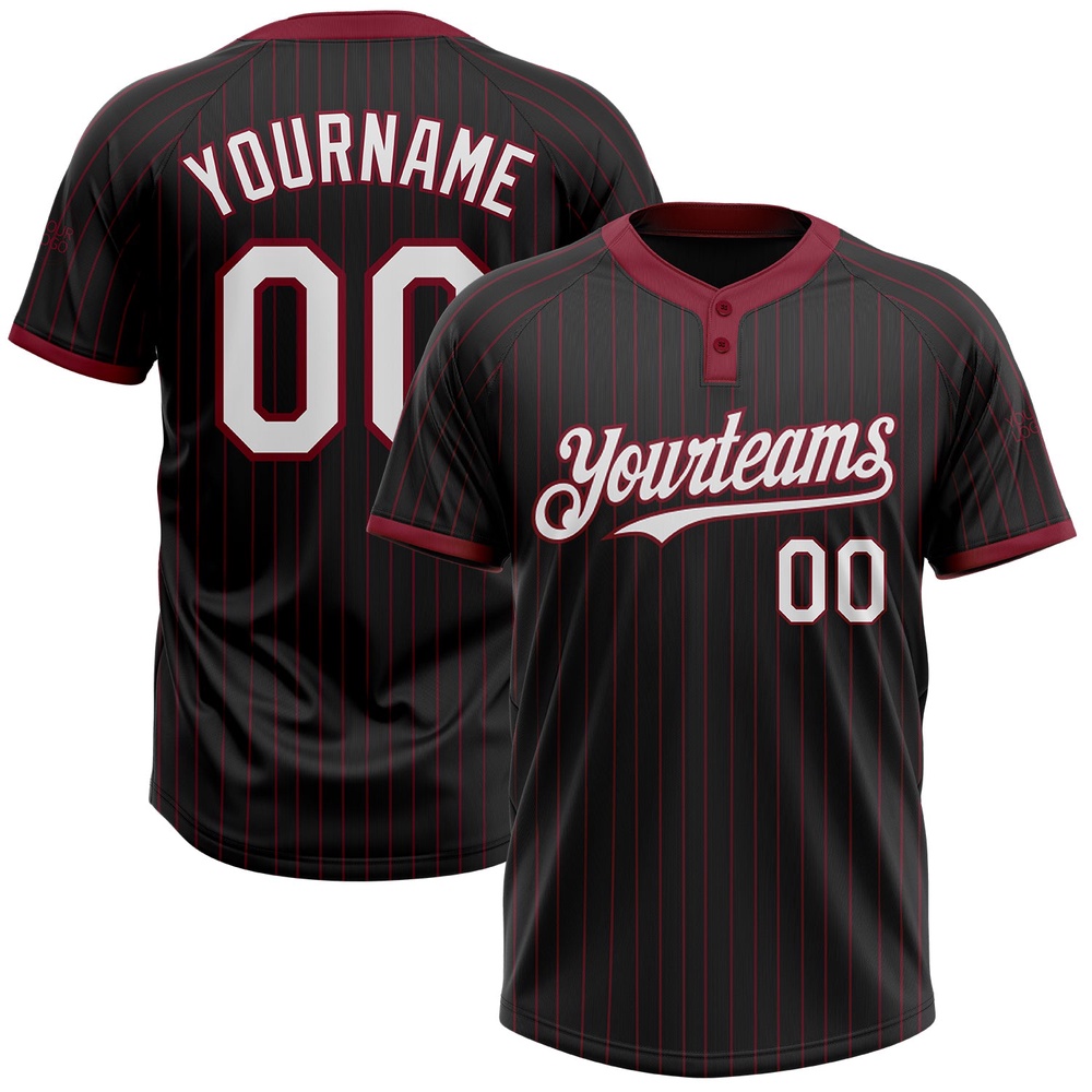 Black Crimson Pinstripe White Two Button Unisex Softball Jersey, Custom Team Softball Jersey