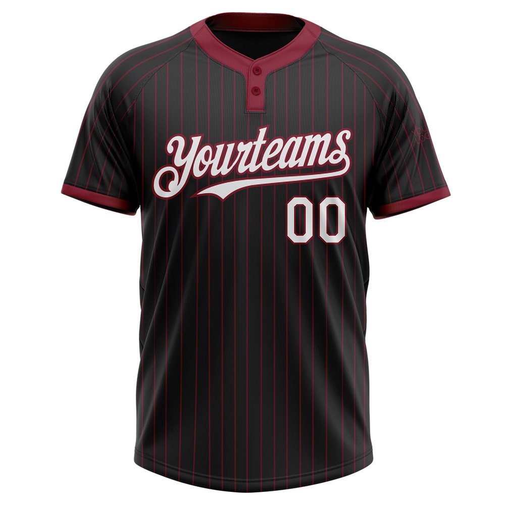 Black Crimson Pinstripe White Two Button Unisex Softball Jersey, Custom Team Softball Jersey