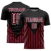 Black Crimson White Geometric Lines Sublimation Soccer Uniform Jersey, Custom Team Soccer Jersey Shirt