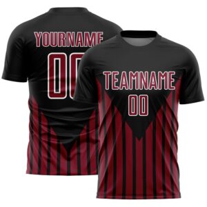 Black Crimson White Lines Sublimation Soccer Uniform&hellip;