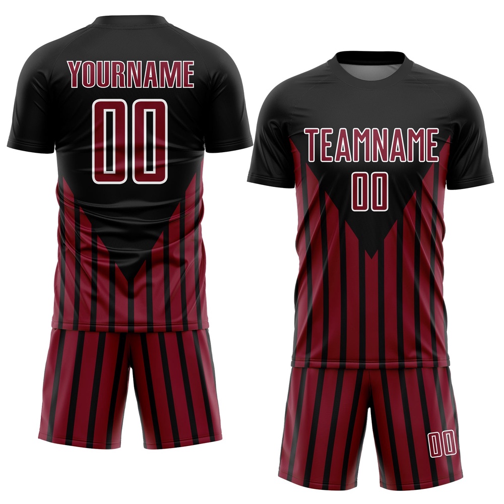 Black Crimson White Lines Sublimation Soccer Uniform Jersey, Custom Team Soccer Jersey Shirt