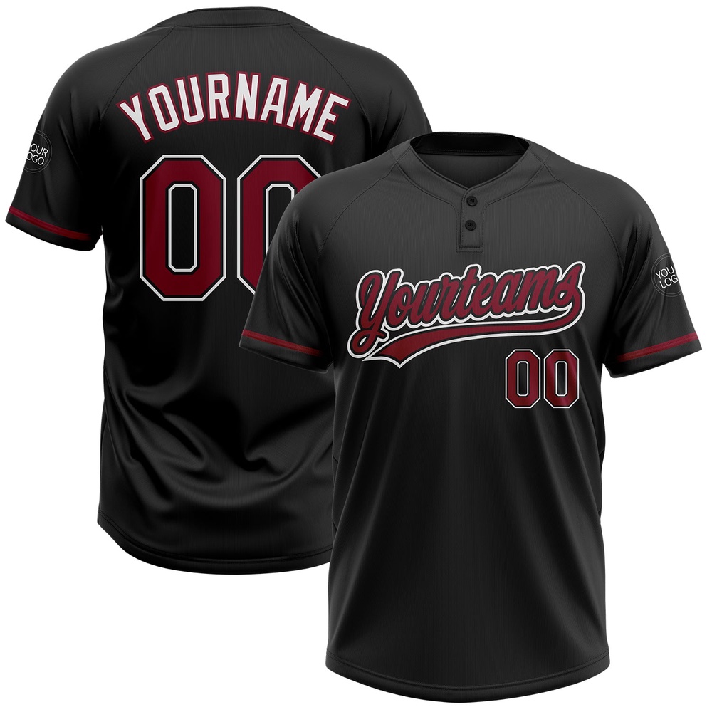 Black Crimson White Two Button Unisex Softball Jersey, Custom Team Softball Jersey