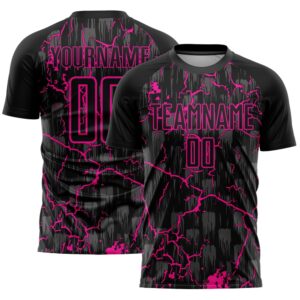 Black Deep Pink Lightning Sublimation Soccer Uniform&hellip;
