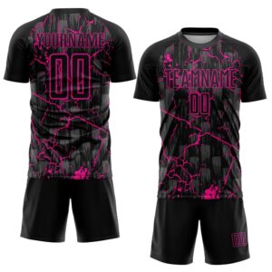 Black Deep Pink Lightning Sublimation Soccer Uniform&hellip;