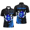 Black Camo Bowling Polo Shirts For Men Custom Flame Skull Bowling Team League Polo Shirt, Personalized Bowling Team Shirt