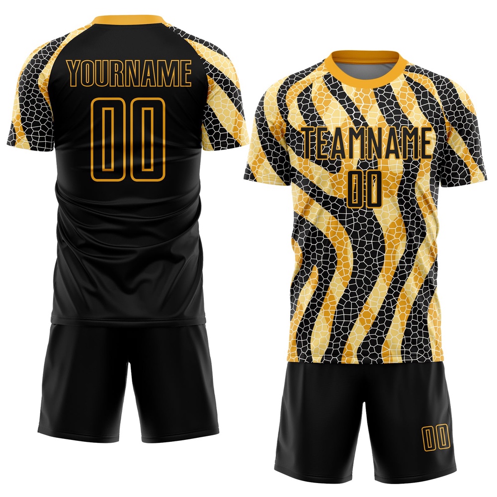 Black Gold Animal Print Sublimation Soccer Uniform Jersey, Custom Team Soccer Jersey Shirt