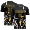 Black Gold Geometric Lines Sublimation Soccer Uniform Jersey, Custom Team Soccer Jersey Shirt