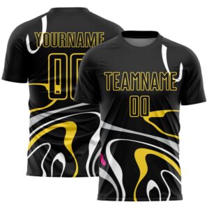 Black Gold Fluid Shapes Sublimation Soccer Uniform&hellip;