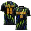 Black Gold Geometric Lines Sublimation Soccer Uniform Jersey, Custom Team Soccer Jersey Shirt
