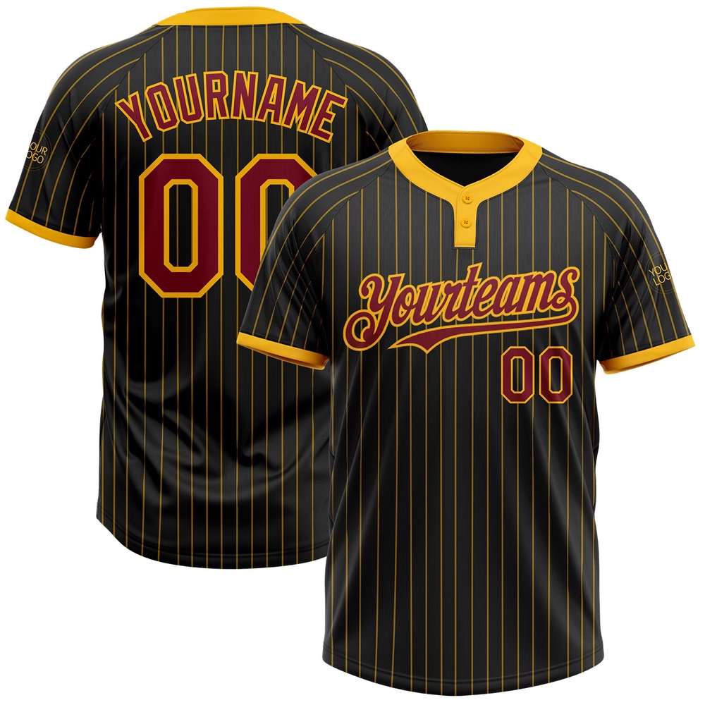 Black Gold Pinstripe Crimson Two Button Unisex Softball Jersey, Custom Team Softball Jersey Black Gold Pinstripe Crimson Two Button Unisex Softball Jersey, Custom Team Softball Jersey