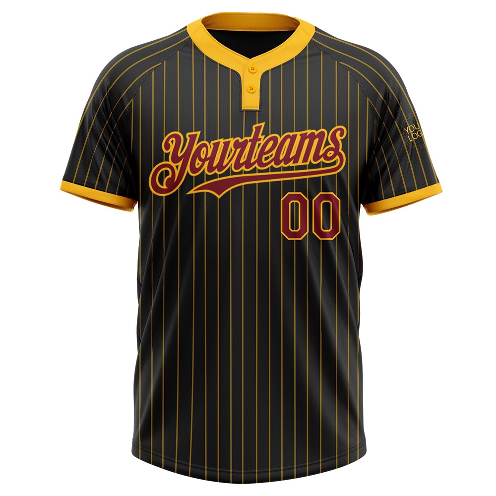 Black Gold Pinstripe Crimson Two Button Unisex Softball Jersey, Custom Team Softball Jersey Black Gold Pinstripe Crimson Two Button Unisex Softball Jersey, Custom Team Softball Jersey