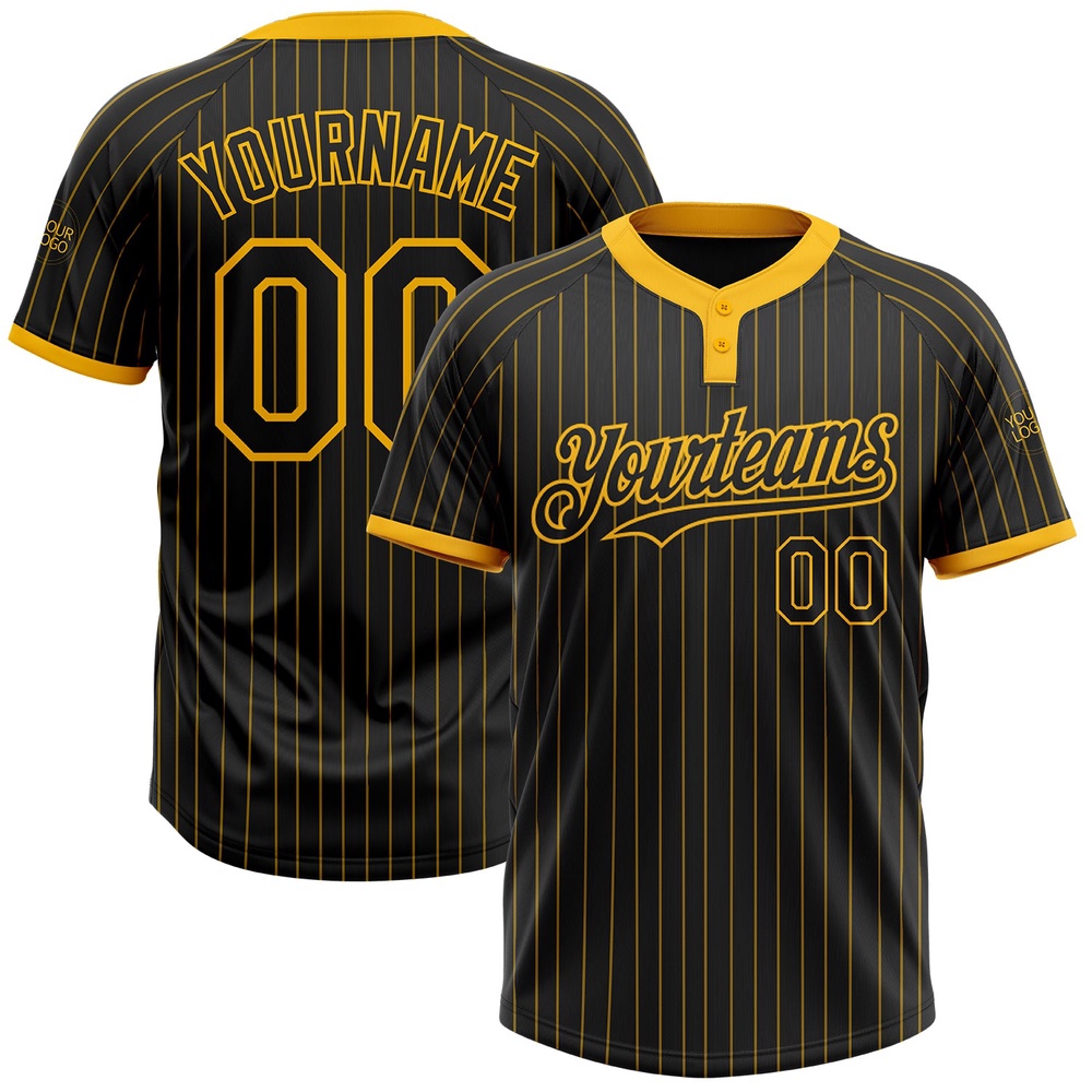 Black Gold Pinstripe Gold Two Button Unisex Softball Jersey, Custom Team Softball Jersey Black Gold Pinstripe Gold Two Button Unisex Softball Jersey, Custom Team Softball Jersey