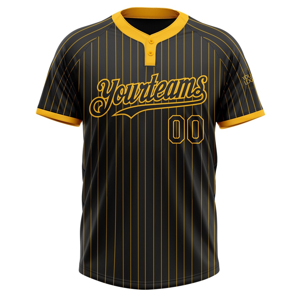 Black Gold Pinstripe Gold Two Button Unisex Softball Jersey, Custom Team Softball Jersey Black Gold Pinstripe Gold Two Button Unisex Softball Jersey, Custom Team Softball Jersey