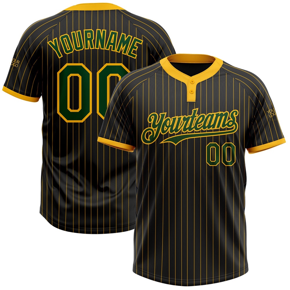 Black Gold Pinstripe Green Two Button Unisex Softball Jersey, Custom Team Softball Jersey Black Gold Pinstripe Green Two Button Unisex Softball Jersey, Custom Team Softball Jersey