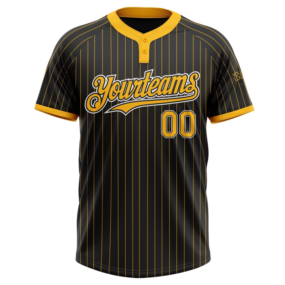 Black Gold Pinstripe White Two Button Unisex Softball Jersey, Custom Team Softball Jersey Black Gold Pinstripe White Two Button Unisex Softball Jersey, Custom Team Softball Jersey