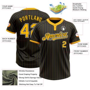 Black Gold Pinstripe White Two Button Unisex Softball Jersey Custom Team Softball Jersey 3 upcddl.jpg