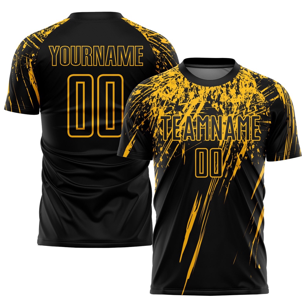 Black Gold Sublimation Soccer Uniform Jersey, Custom Team Soccer Jersey Shirt