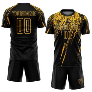 Black Gold Sublimation Soccer Uniform Jersey, Custom&hellip;