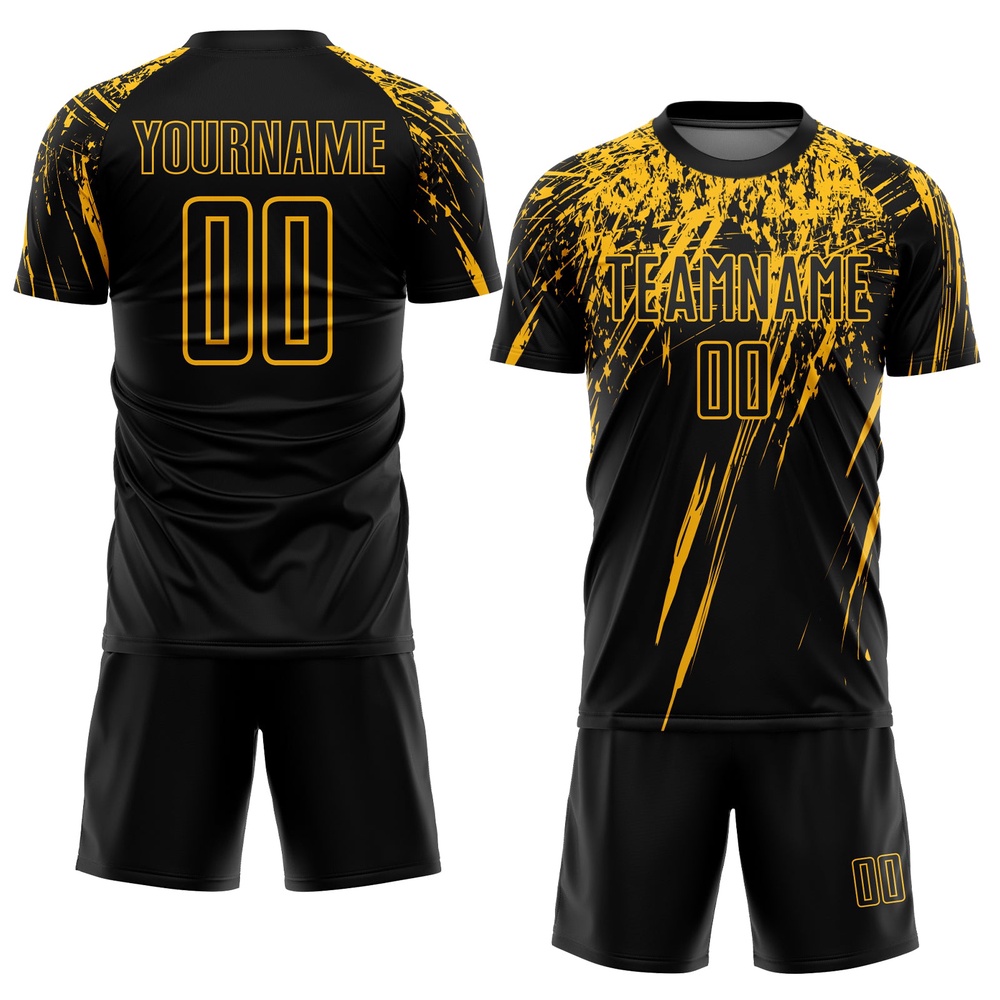 Black Gold Sublimation Soccer Uniform Jersey, Custom Team Soccer Jersey Shirt