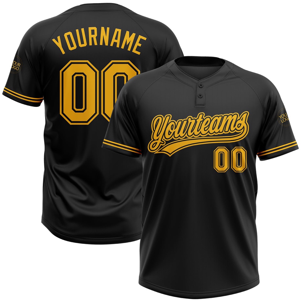 Black Gold Two Button Unisex Softball Jersey, Custom Team Softball Jersey