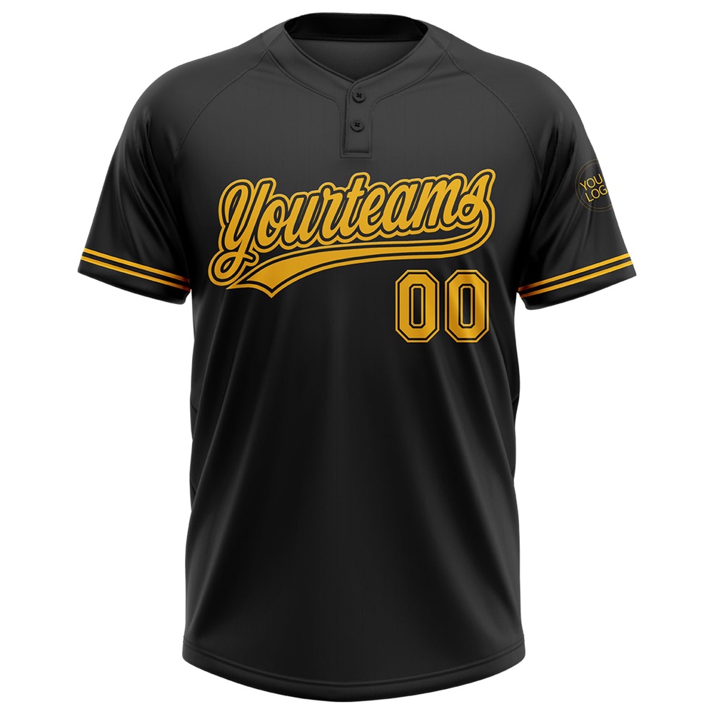 Black Gold Two Button Unisex Softball Jersey, Custom Team Softball Jersey