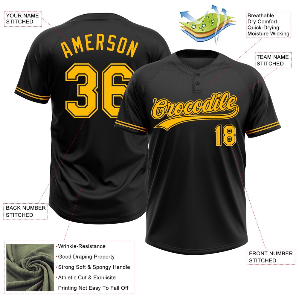 Black Gold Two Button Unisex Softball Jersey, Custom Team Softball Jersey