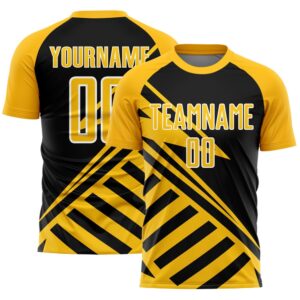 Black Gold White Lines Sublimation Soccer Uniform&hellip;