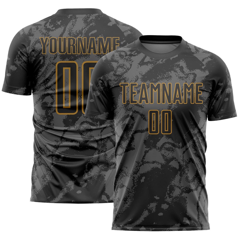 Black Gray Old Gold Abstract Grunge Art Sublimation Soccer Uniform Jersey, Custom Team Soccer Jersey Shirt Black Gray Old Gold Abstract Grunge Art Sublimation Soccer Uniform Jersey, Custom Team Soccer Jersey Shirt