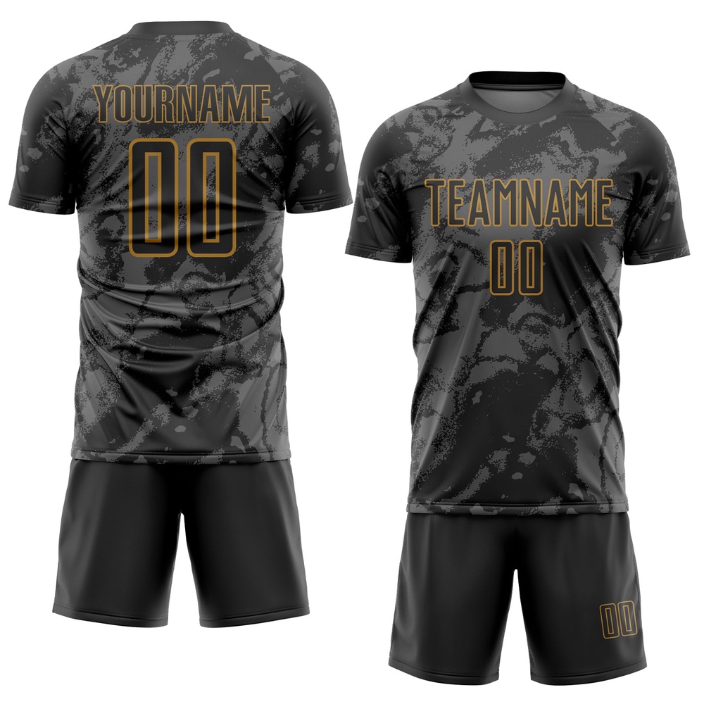 Black Gray Old Gold Abstract Grunge Art Sublimation Soccer Uniform Jersey, Custom Team Soccer Jersey Shirt Black Gray Old Gold Abstract Grunge Art Sublimation Soccer Uniform Jersey, Custom Team Soccer Jersey Shirt