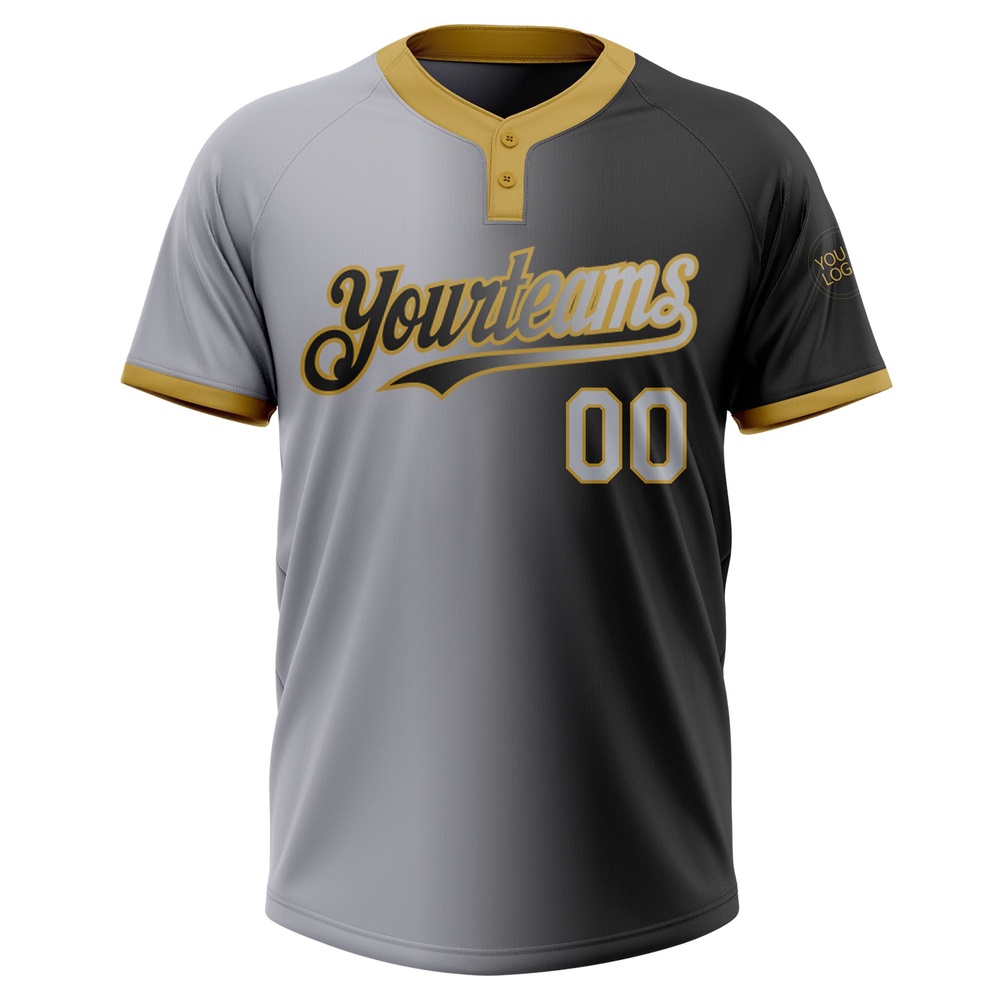 Black Gray Old Gold Gradient Fashion Two Button Unisex Softball Jersey, Custom Team Softball Jersey