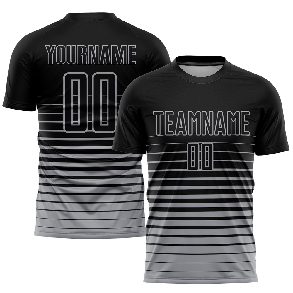 Black Gray Pinstripe Fade Fashion Sublimation Soccer Uniform Jersey, Custom Team Soccer Jersey Shirt