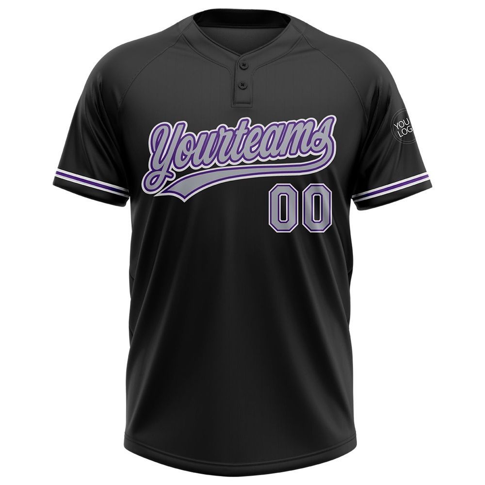 Black Gray Purple Two Button Unisex Softball Jersey, Custom Team Softball Jersey