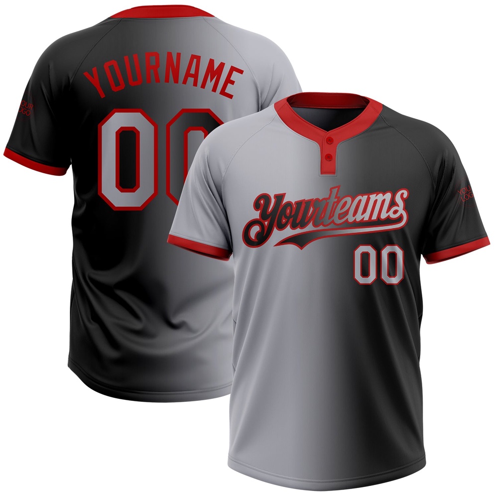 Black Gray Red Gradient Fashion Two Button Unisex Softball Jersey, Custom Team Softball Jersey