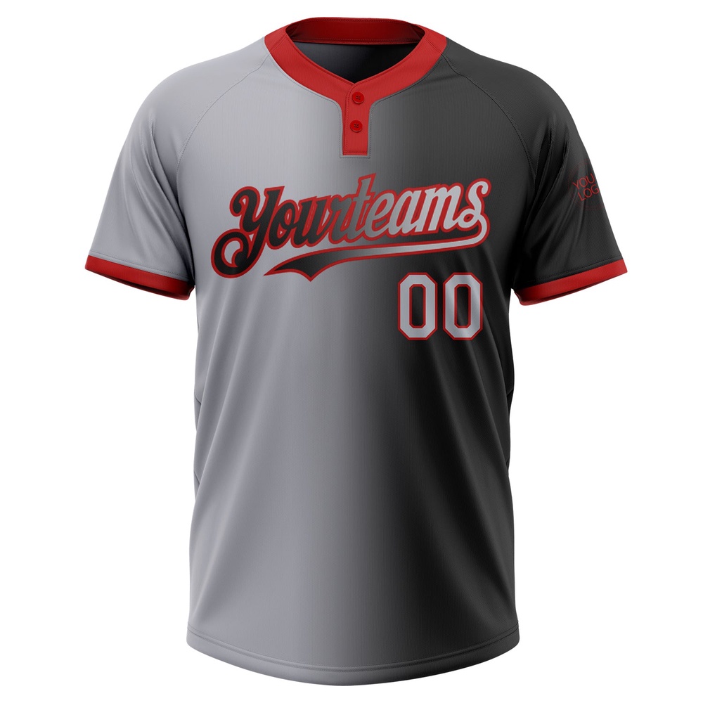 Black Gray Red Gradient Fashion Two Button Unisex Softball Jersey, Custom Team Softball Jersey