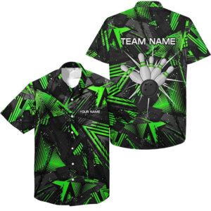 Black Green Camo Bowling Button Hawaiian Shirt,&hellip;