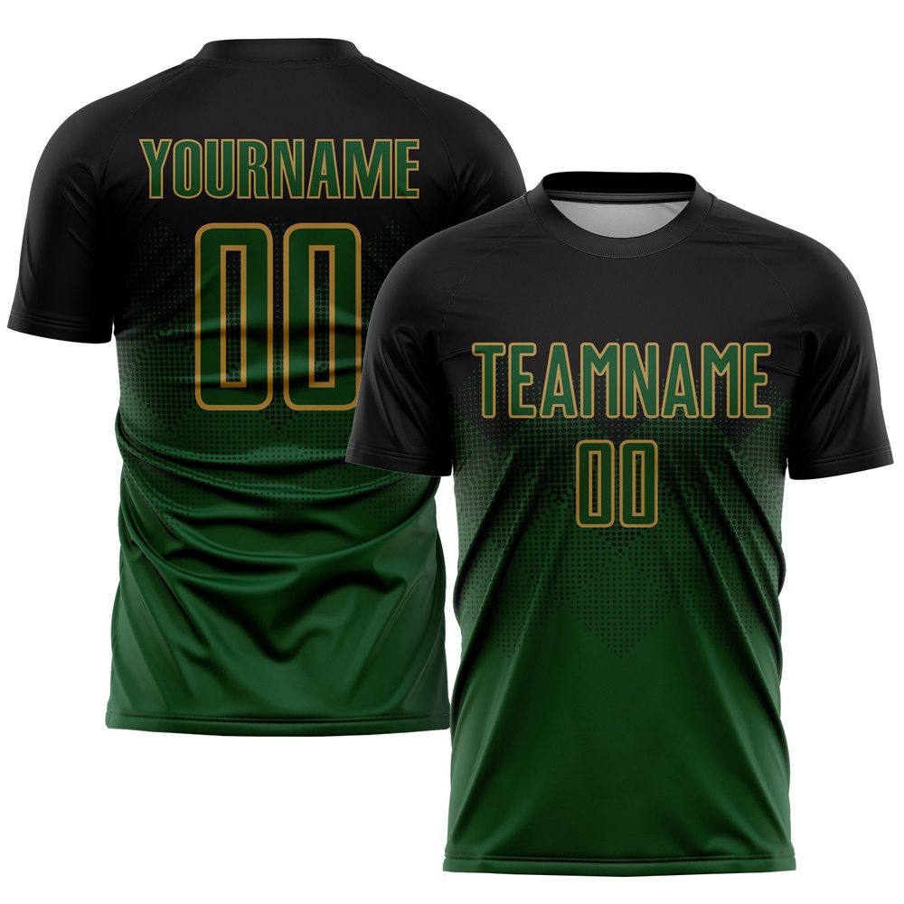 Black Green Old Gold Sublimation Soccer Uniform Jersey, Custom Team Soccer Jersey Shirt