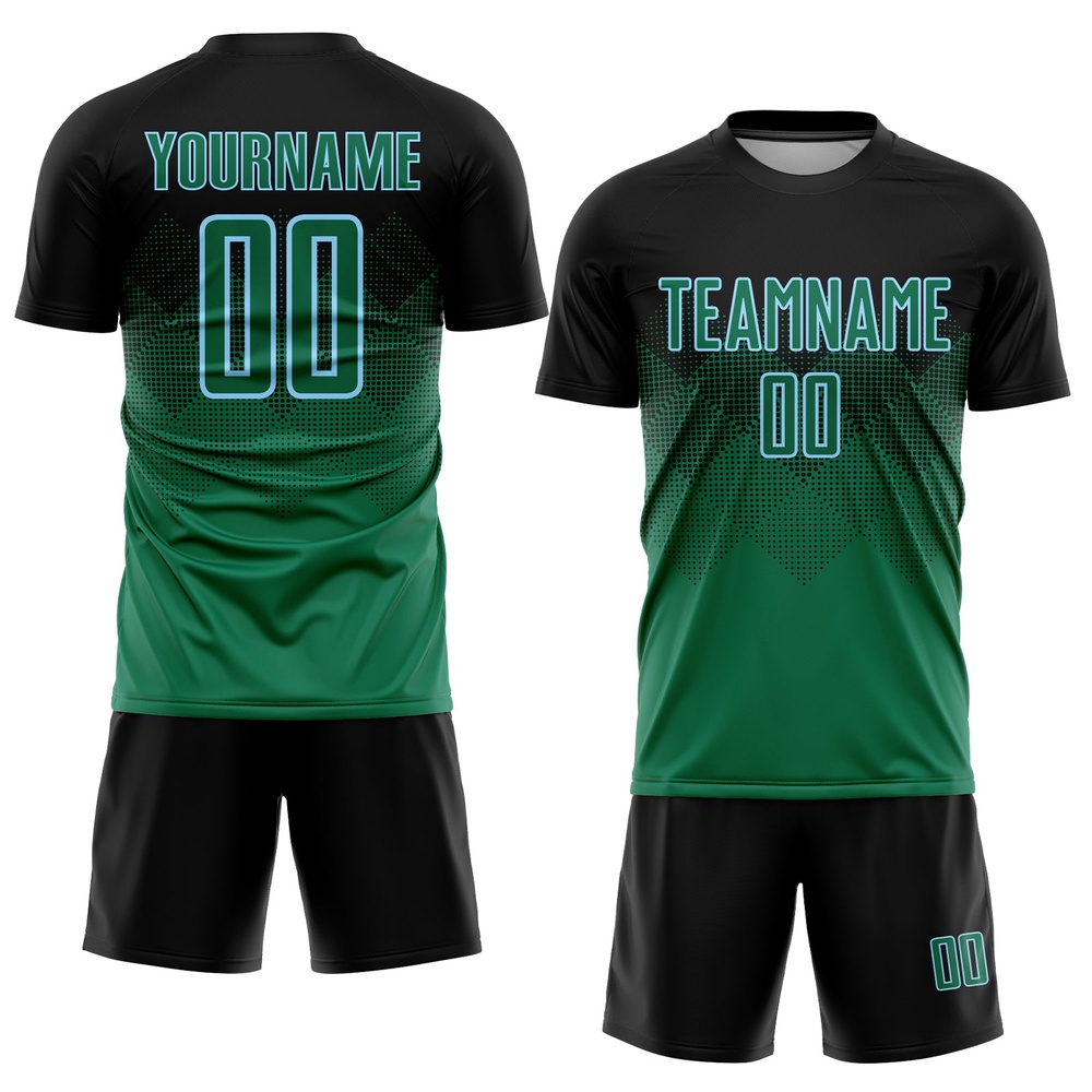 Black Kelly Green Light Blue Sublimation Soccer Uniform Jersey, Custom Team Soccer Jersey Shirt